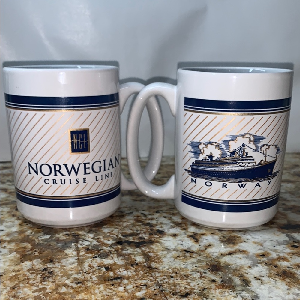 Set of Two Vintage Norwegian Cruise Line Coffee Mugs Featuring The Norway